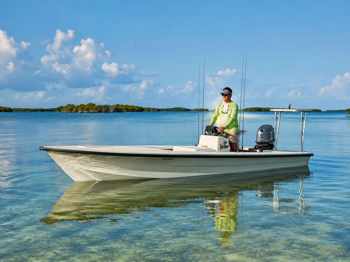 Shallow-water skiff for tarpon and flats fishing in Puerto Rico